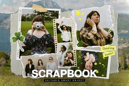 Scrapbook Photo Collage Mockup Template