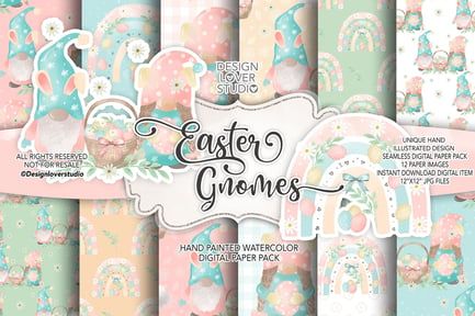 Easter Gnomes digital paper pack