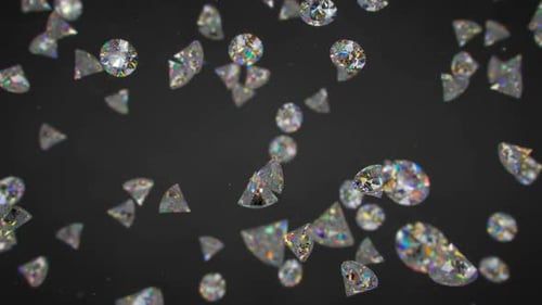 Round brilliant cut diamonds. 3D render seamless loop animation