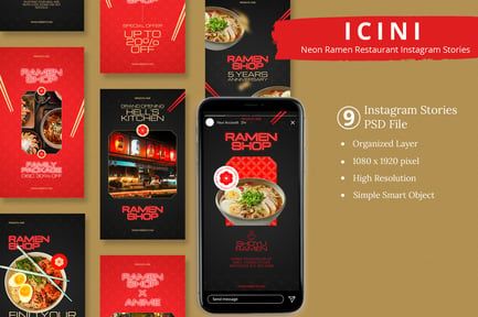 Icini – Neon Restaurant Instagram Story & Canva