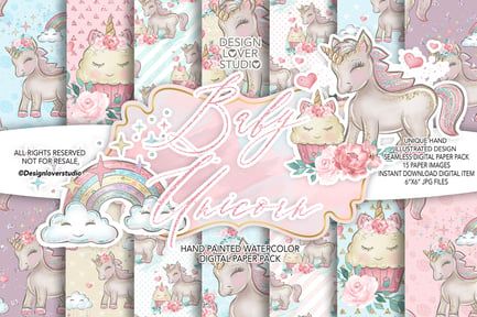 Baby Unicorn digital paper pack