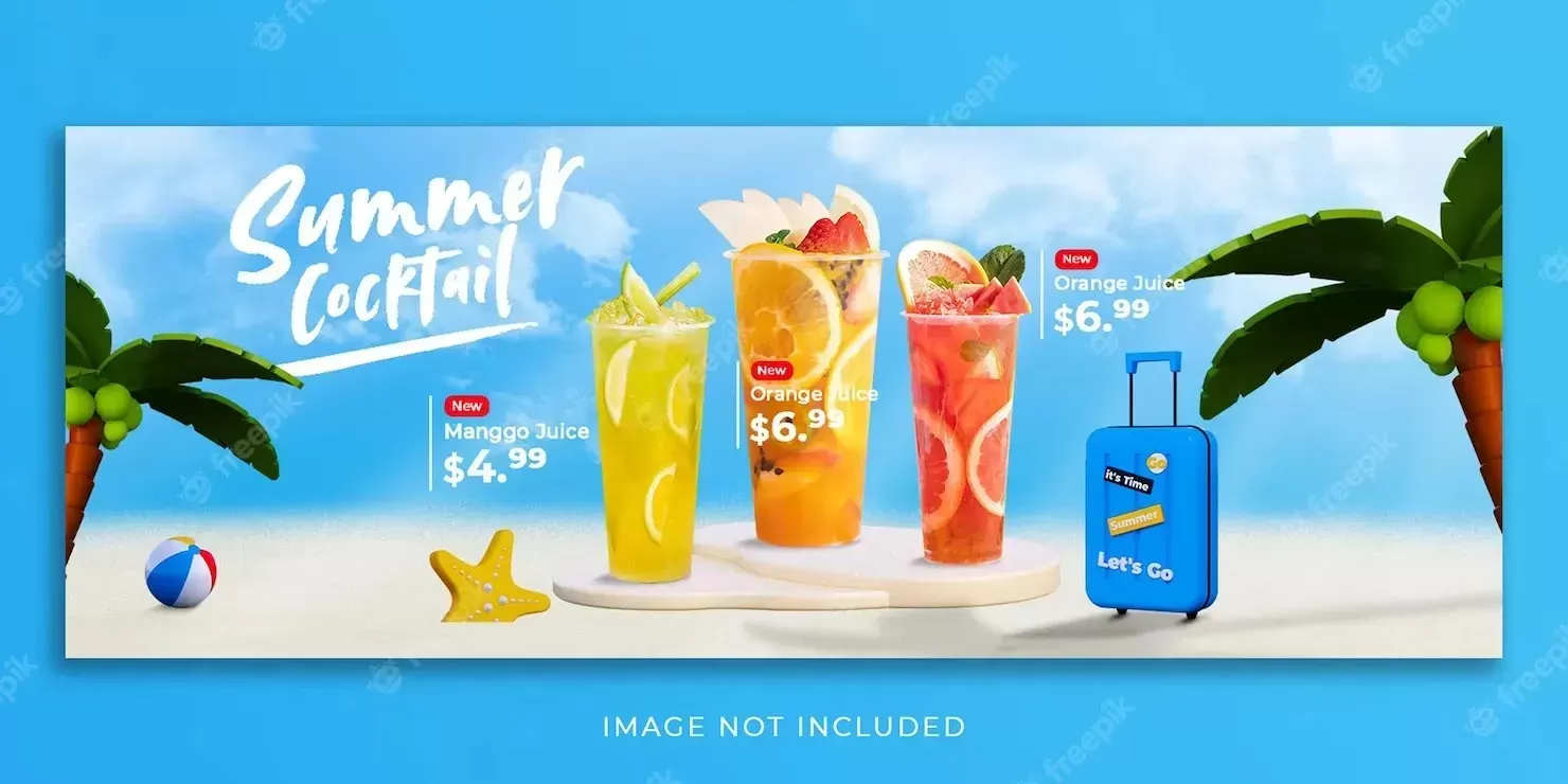 Summer drink menu promotion social media facebook cover banner template
