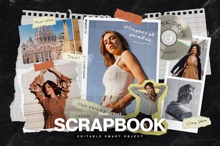 Photo Collage Scrapbook Mockup Template