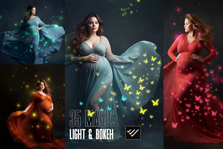 35 Magical light and Bokeh maternity overlays PNG