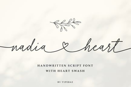 Nadia Heart – Wedding Script Font with Heart Swash