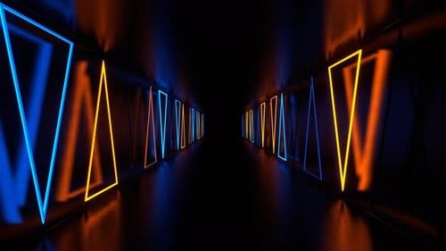 Orange And Blue Side Neon Strobe Triangles In Tunnel Background Vj Loop In 4K