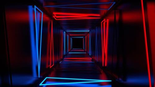 Red And Blue Neon Strobe Triangles Tunnel Background Vj Loop In 4K