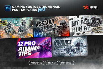 Gaming Youtube Thumbnail Templates vol 3