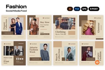 Fashionable Social Media Feed Design Set