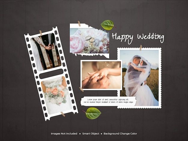A collage of photos frame from the wedding mockup