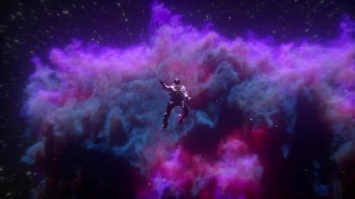 Astronaut floating in space. Alone astronaut lost in the universe on blue and purple background