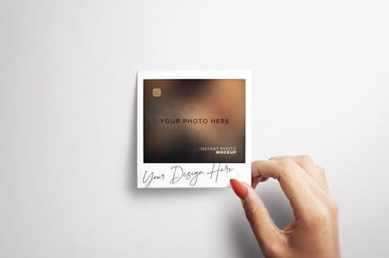 Woman Hands Holding Instant Pictures Mockup