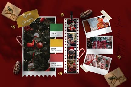 Christmas Polaroid Photo Collage Mockup Template