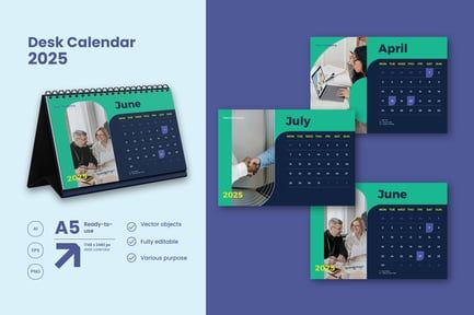 A5 2025 Business Desk Calendar Vector Template