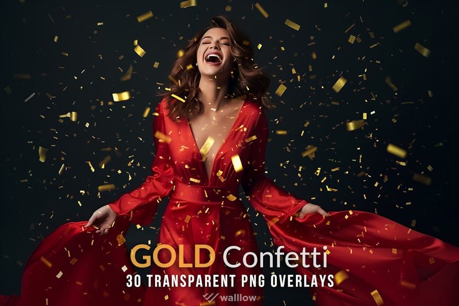 30 Gold confetti Transparent PNG photo overlays