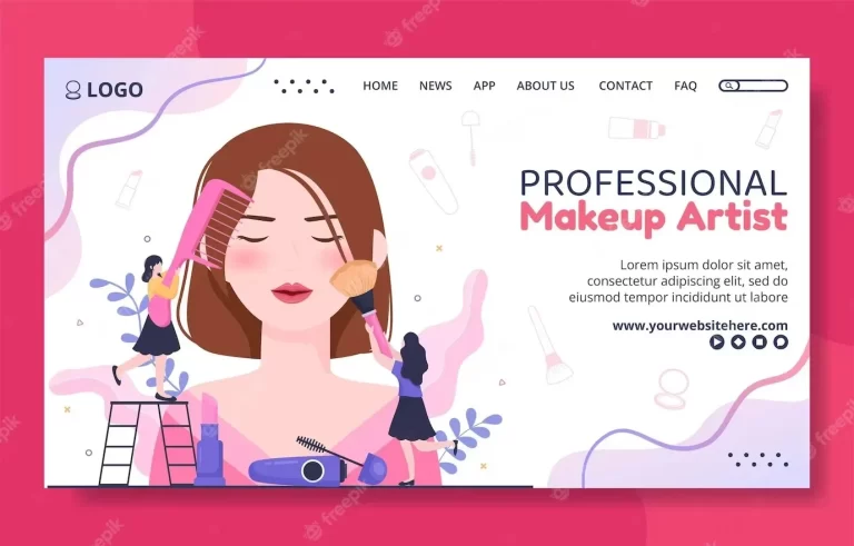 Beauty makeup social media landing page template flat cartoon background vector illustration
