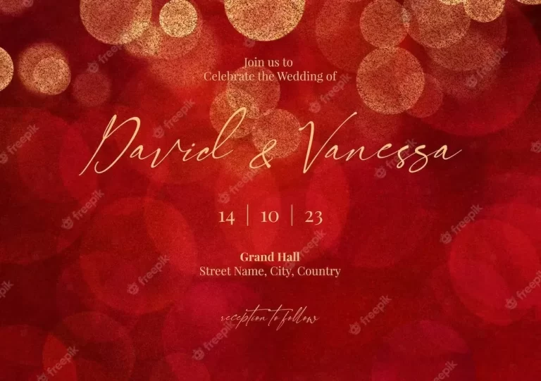 Editable watercolor red and gold wedding card template design