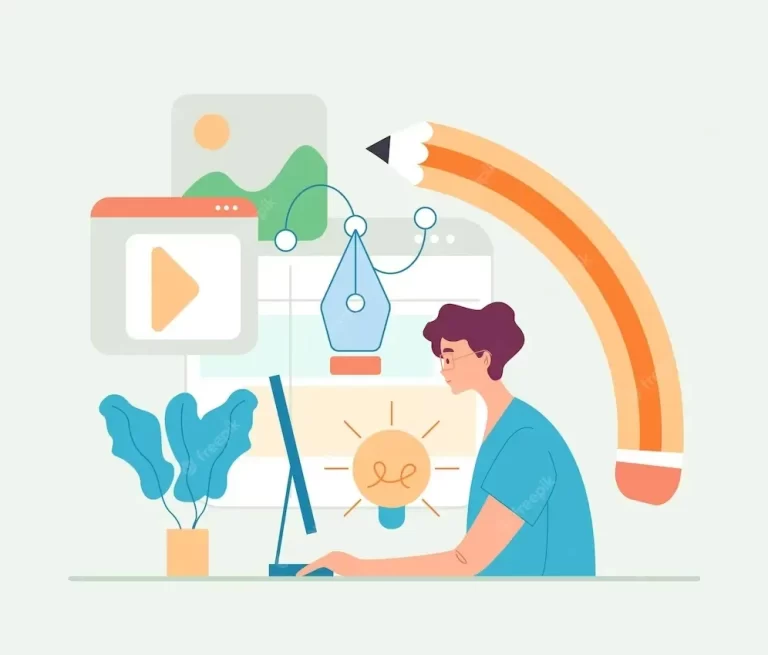 Man worker freelancer digital artist flat cartoon illustration