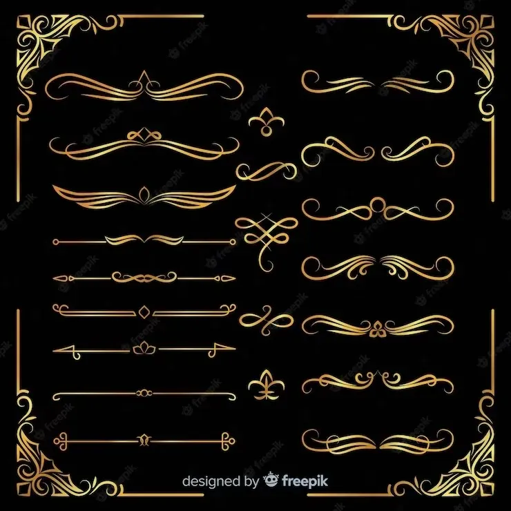 Different golden ornaments pack