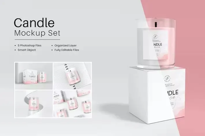 Glass Candle Jar and Box Mockup Set