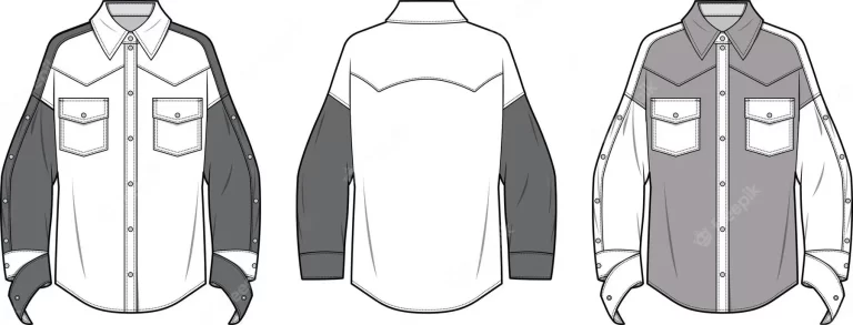 Men shirt front yoke with flap pocket flat sketch technical drawing vector illustration template