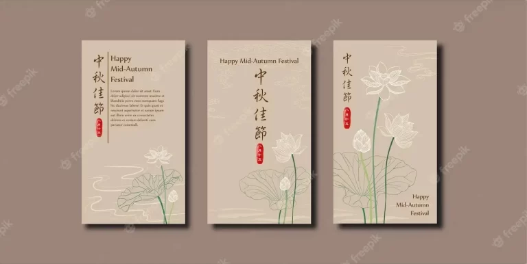 Mid autumn festival lotus flower greetings card set