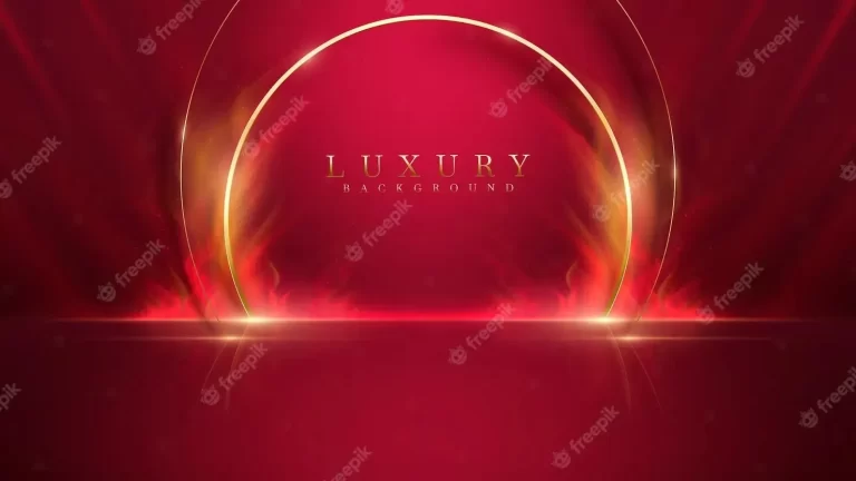 Stage for display products and golden curve line elements with glitter light effect decoration