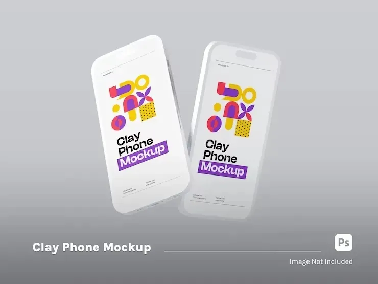 Two Smartphone Screen Clay Mockup Front View Isolated