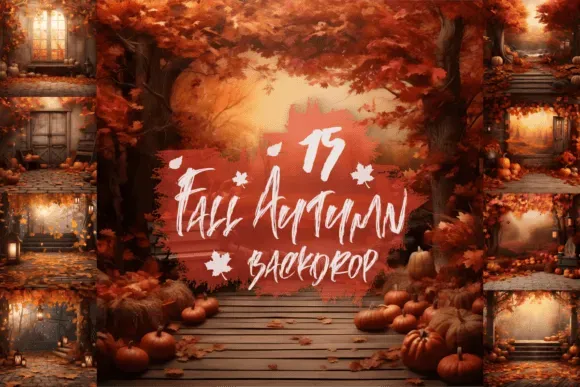 Fall Autumn Digital Backdrops Bundle