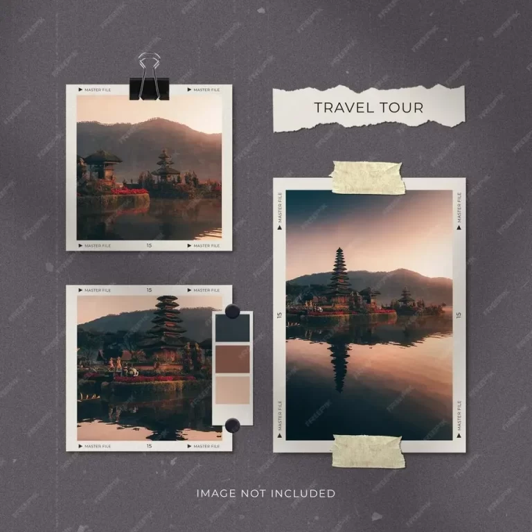 Simple travel photo paper frame mockup