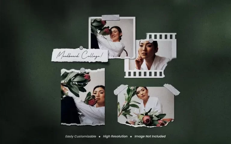 Realistic and minimalist moodboard polaroid photo paper frame mockup with shadow overlay