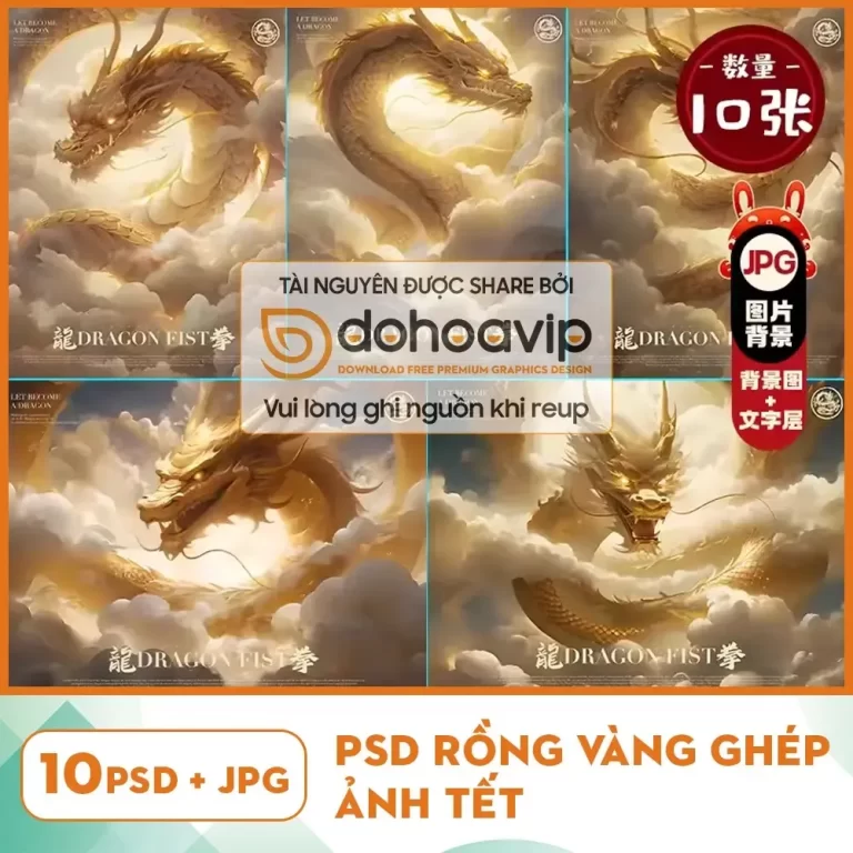 10 PSD Rồng vàng ghép ảnh Tết xu hướng