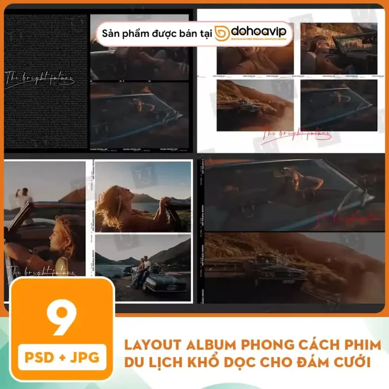 Layout Album Phong cách phim du lịch khổ dọc cho đám cưới