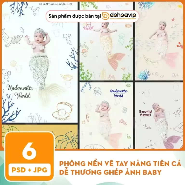 [VIP] Phông nền vẽ tay nàng tiên cá dễ thương ghép ảnh baby