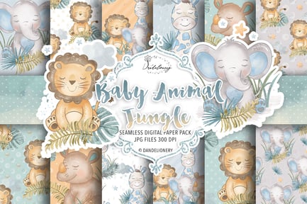 Baby Animal Jungle digital paper pack