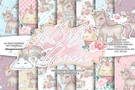 Baby Unicorn digital paper pack