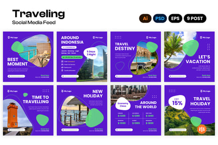 Travel Social Media Feed Templates Collection