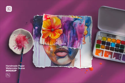 Handmade Paper Watercolor Mockup Scene