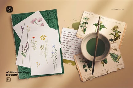 A5 Watercolor Paper Mockup Watercolor Scene