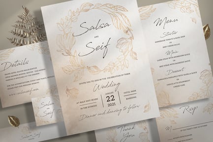 Brown Foliage Wedding Invitation Set