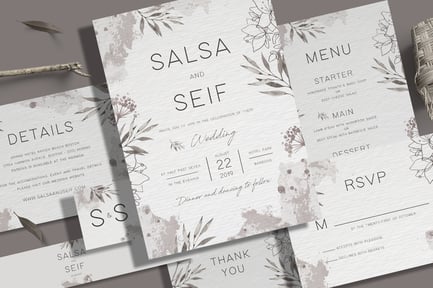 Monochrome Foliage Wedding Invitation