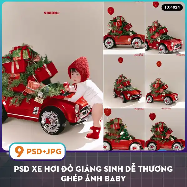 [VIP] PSD Xe hơi đỏ giáng sinh dễ thương ghép ảnh baby