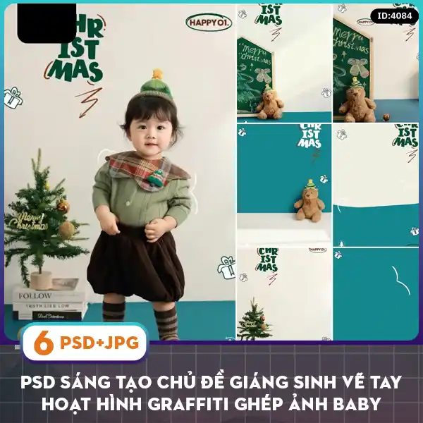 [VIP] PSD sáng tạo chủ đề Giáng sinh vẽ tay hoạt hình graffiti ghép ảnh baby
