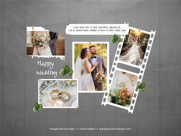A collage of photos frame from the wedding mockup