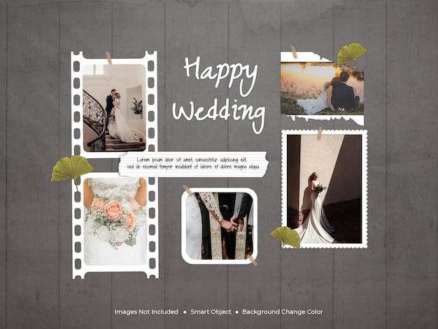 A collage of photos frame from the wedding mockup