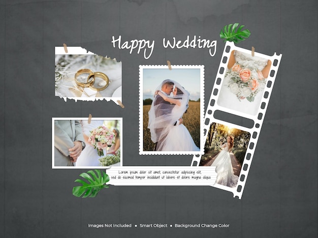 A collage of photos frame from the wedding mockup