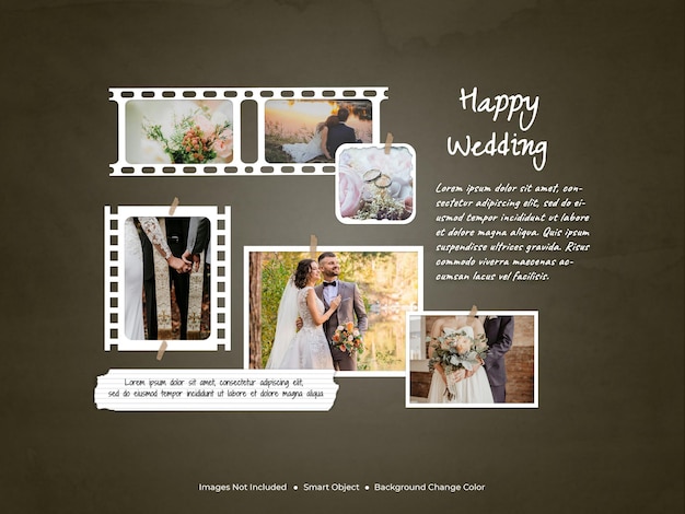 A collage of photos from the wedding mockup