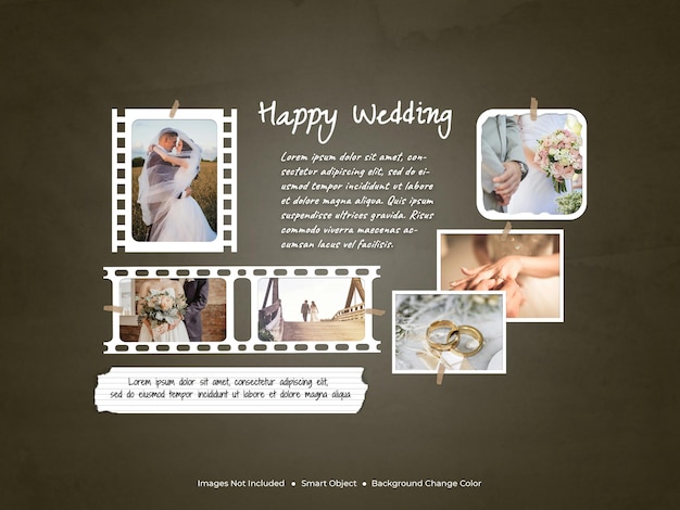 A collage of photos from the wedding mockup