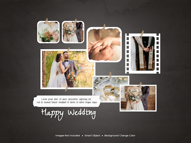 A collage of photos from the wedding mockup