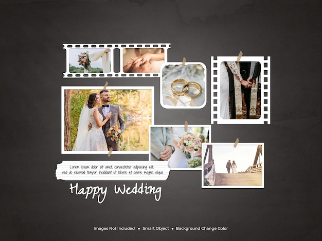 A collage of photos from the wedding mockup